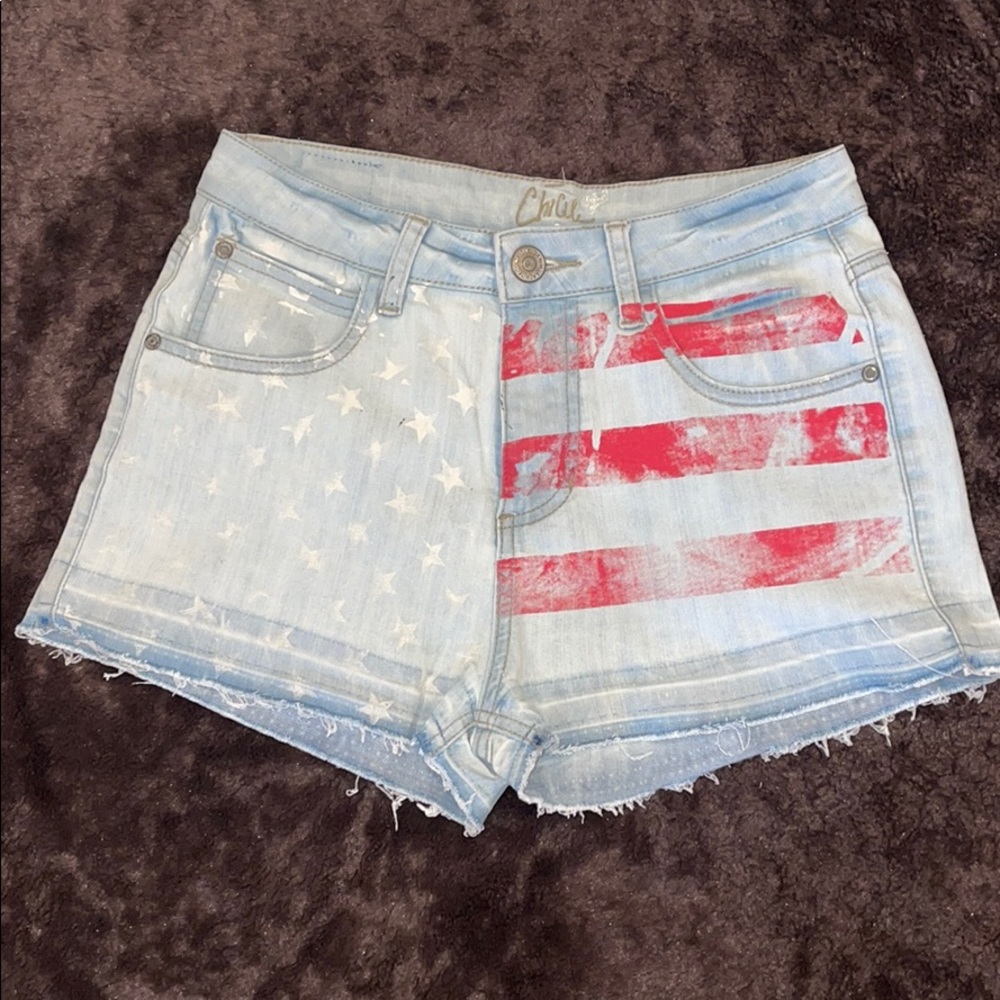 ChiQle Denim Architect Flag Shorts